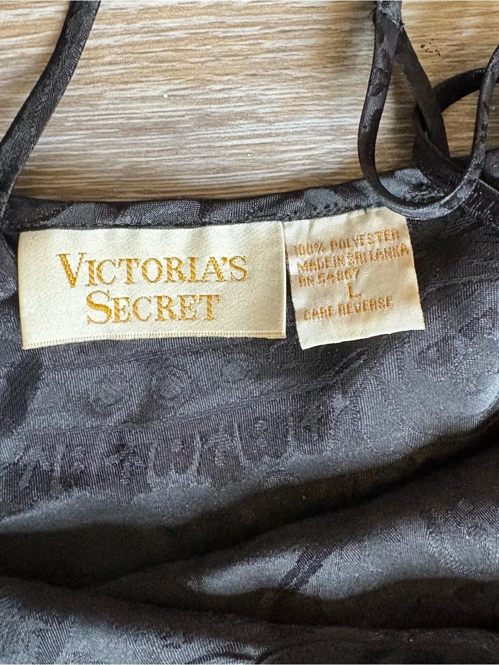 Vintage Victoria’s Secret Black Satin Jacquard Slip Dress Babydoll Y2K Size L - Picture 3 of 4